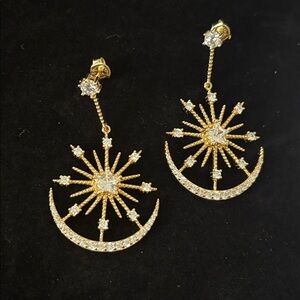 Beautiful CZ 14K Gold Plated Statement Dangle Earrings